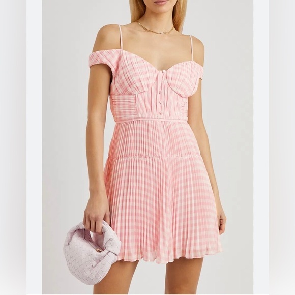 Self-Portrait pink gingham mini dress size 4 NWT - Picture 1 of 11